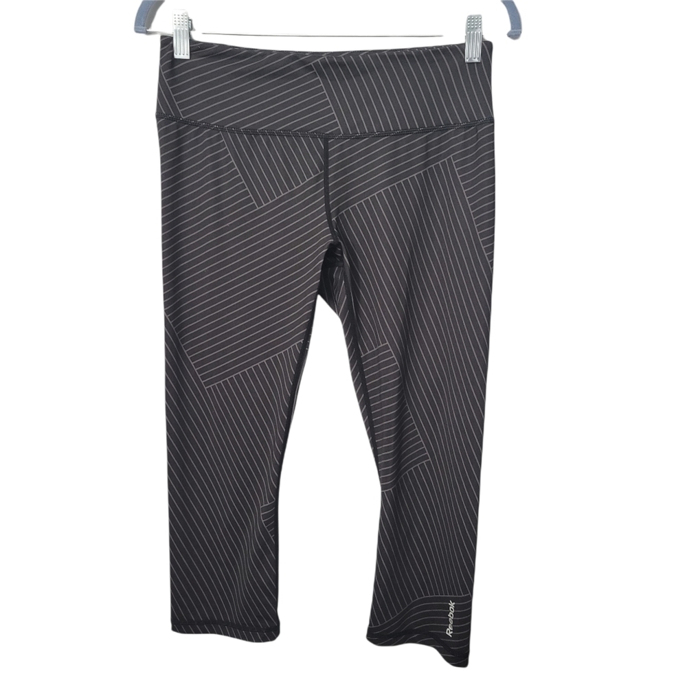 Reebok Asymmetrical Striped Cropped Athletic Leggings